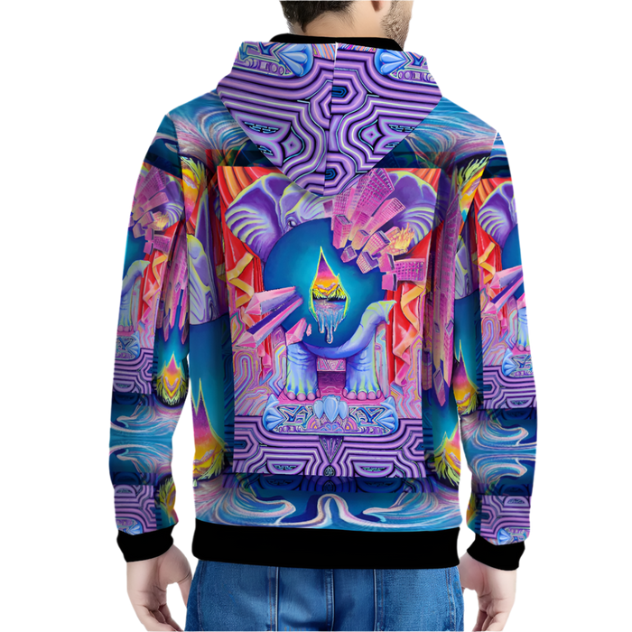 Colorful hoodie with abstract design on a white background