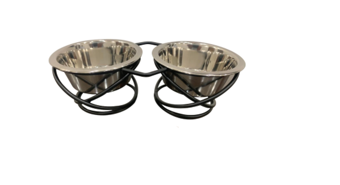 Elevated Ring Shape Double Diner – Durable Steel Stand with 2 Stainless Bowls, Vet Recommended, ½ Pint–2 Quart