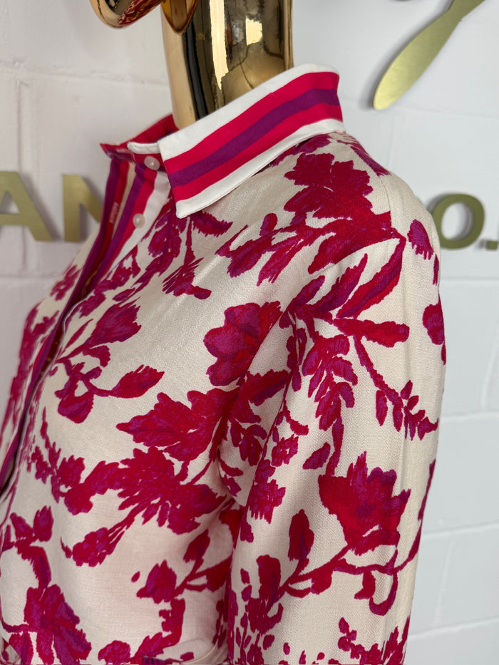 Fuchsia & Cream Flower Print Button Up Shirt Co-Ord