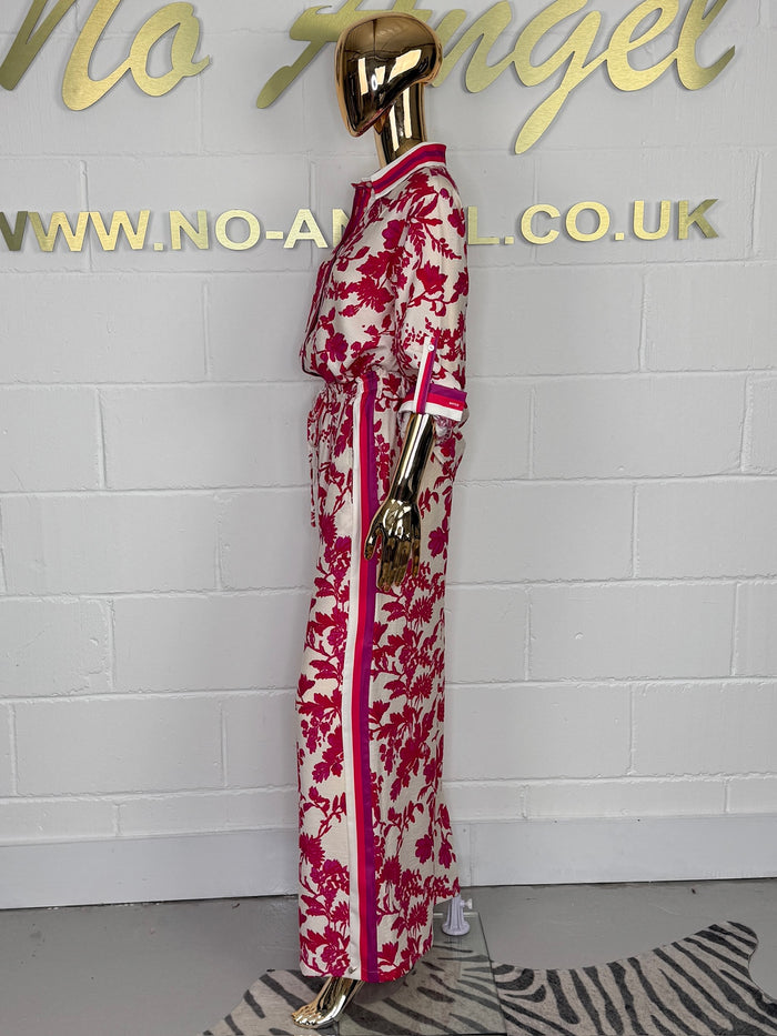 Fuchsia & Cream Flower Print Button Up Shirt Co-Ord