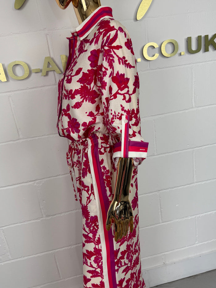 Fuchsia & Cream Flower Print Button Up Shirt Co-Ord