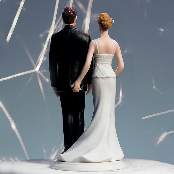 The back of the Love Pinch Couple Wedding Cake Topper - Caucasian