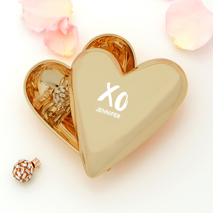 Gold Modern Heart Jewelry Box - XO with Line of Text Etching