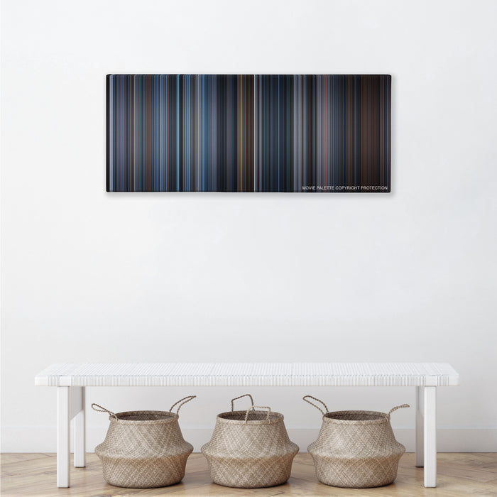 Hannibal color palette canvas above a white bench with three woven baskets