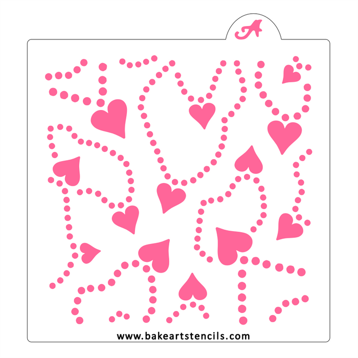 Heart Strands Cookie Stencil: Pearl Necklaces, Valentines Day bakeartstencil