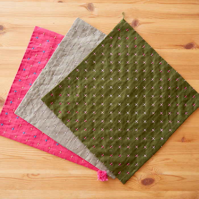 Hidamari Preprinted Sashiko Cloth - Kasuri (Crosses)-Stitched Modern