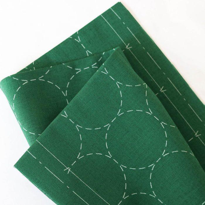 Hidamari Preprinted Sashiko Cloth - Maru-tsunagi (Circles)-Stitched Modern