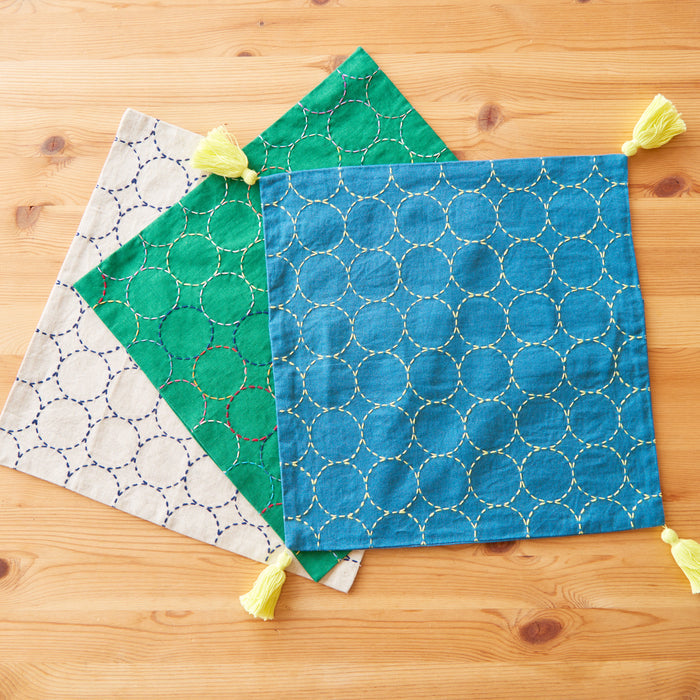 Hidamari Preprinted Sashiko Cloth - Maru-tsunagi (Circles)-Stitched Modern