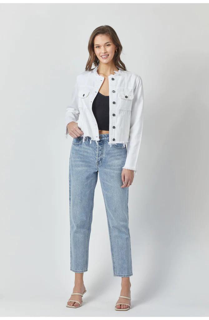 Hidden Collarless Jacket white full view