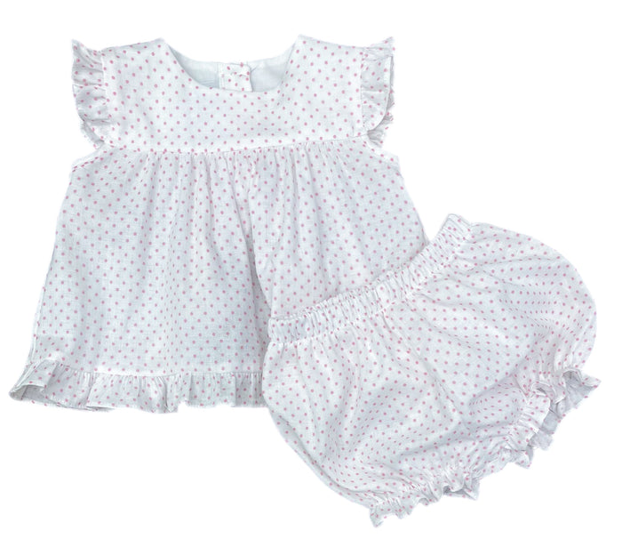 James and Lottie - Natalie Bloomer Set - Pink Swiss Dot