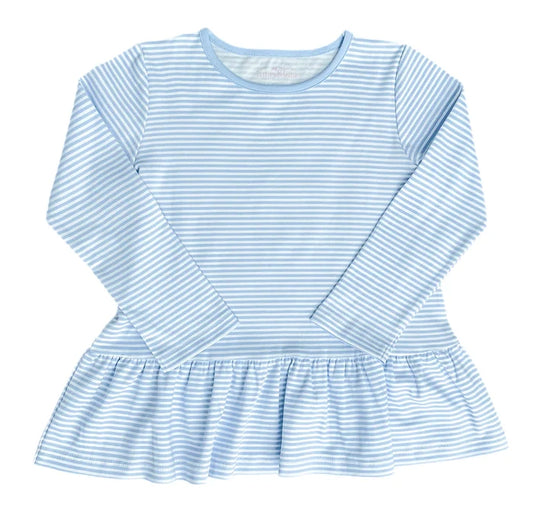 James and Lottie - Peggie Peplum Knit Top - Light Blue Stripe