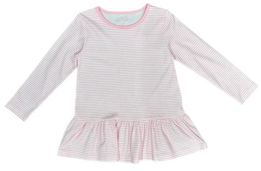James and Lottie - Peggie Peplum Knit Top - Light Pink Stripe