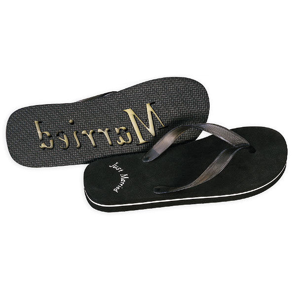 Black -  Beach Wedding Just Married Flip Flop Wedding Favors (Him)