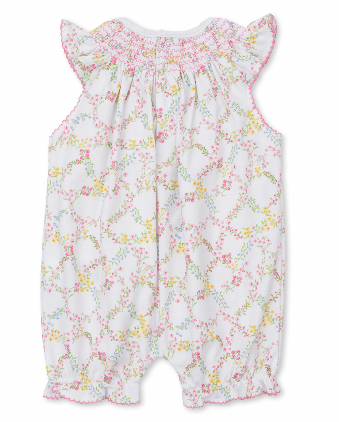 Kissy Kissy - Short Smocked Romper - Garden Trellis