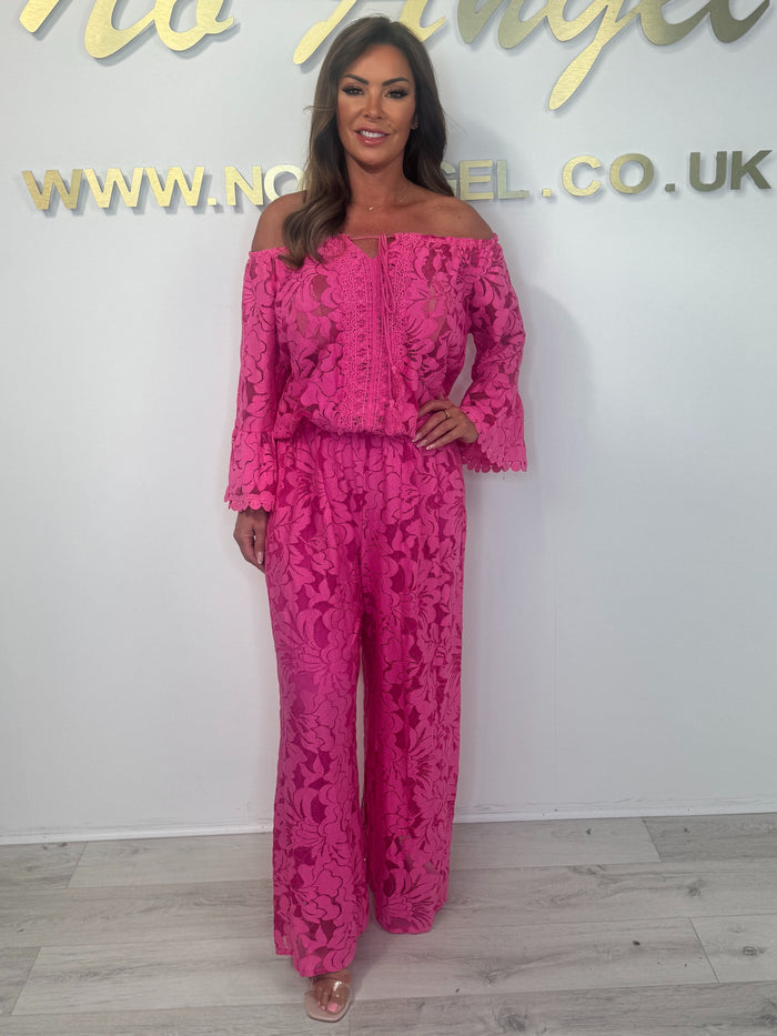 Lace Bardot Elasticated Waist Jumpsuit (5 Colours)