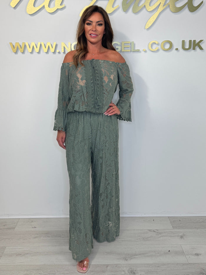 Lace Bardot Elasticated Waist Jumpsuit (5 Colours)