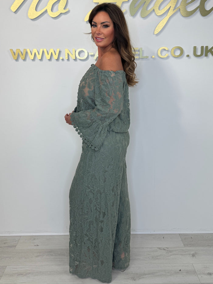 Lace Bardot Elasticated Waist Jumpsuit (5 Colours)