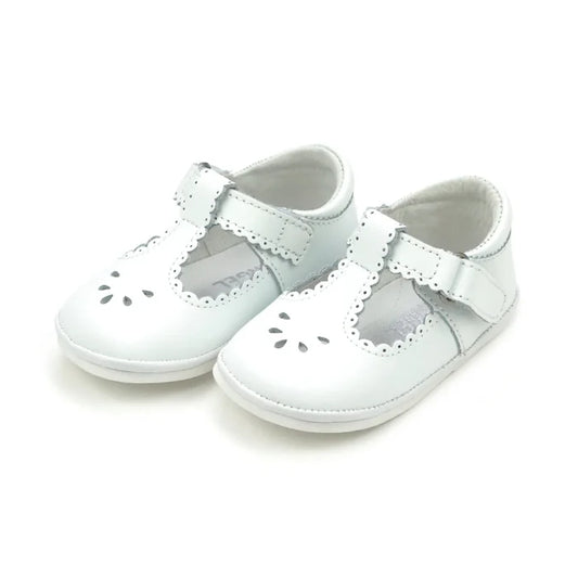 L'Amour Shoes - Dottie Scalloped Perforated Mary Jane - White