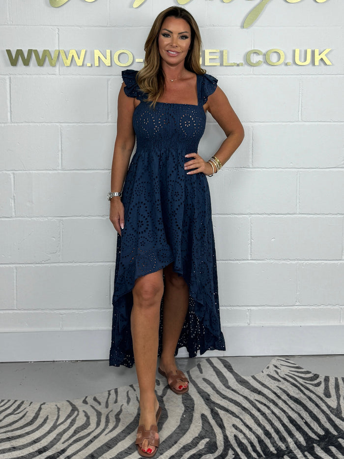 Laser Cut Frill Sleeve High Low Dress ( 4 Colours )