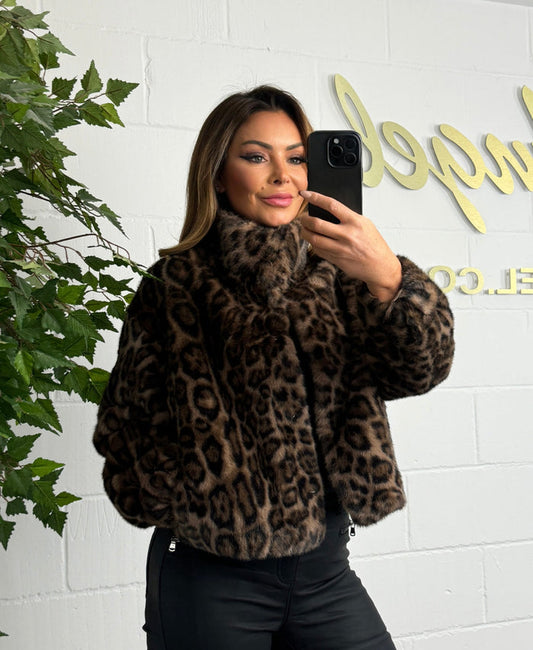 Leopard Print Faux Fur Jacket