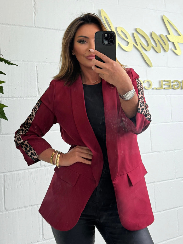 Leopard Print Stripe Ruched Sleeve Blazer (5 Colours)