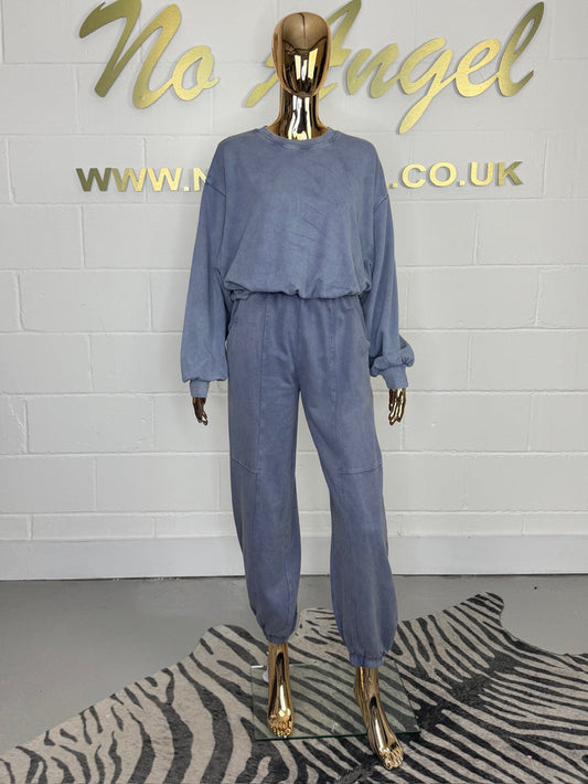 Long Sleeve Acid Washed Cropped Elasticated Tracksuit (3 Colours)