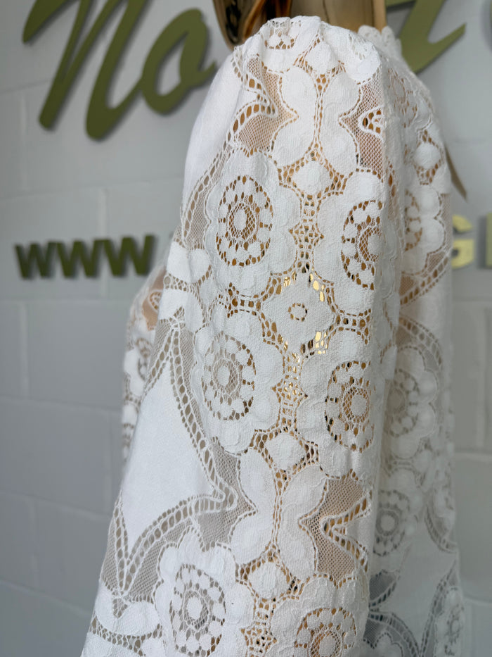 Long Sleeve Grandad Collar Embroidery Anglaise Shirt