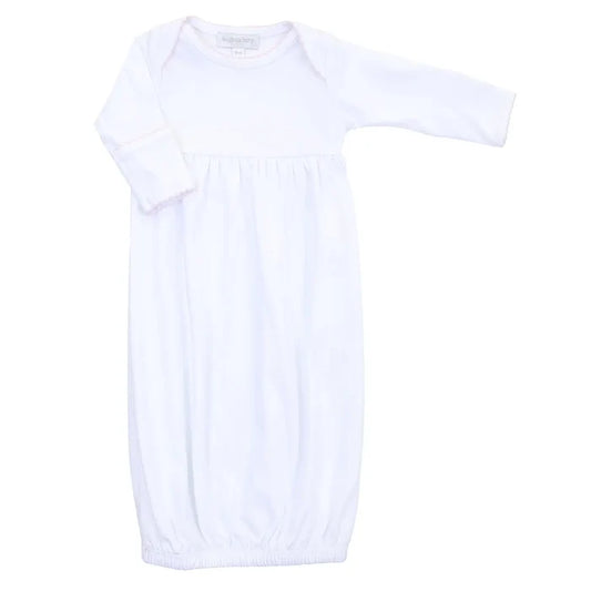 Magnolia Baby - Gathered Gown - White with Pink Trim