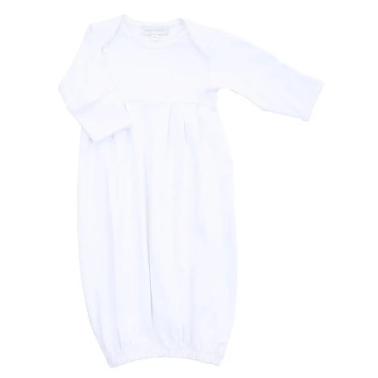 Magnolia Baby - Gathered Gown - White with White Trim
