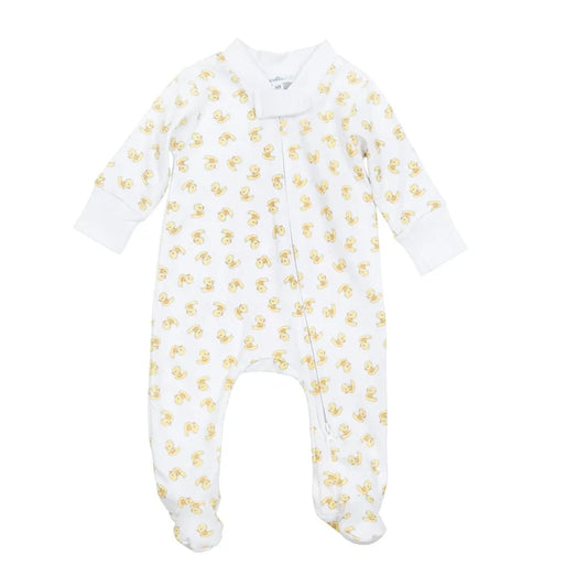 Magnolia Baby - Print Zipper Footie - Yellow Darling Ducklings