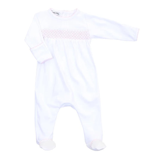 Magnolia Baby - Smocked Footie - White with Pink