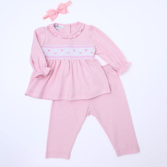 Magnolia Baby - Smocked Pant Set - Valentine's Hearts