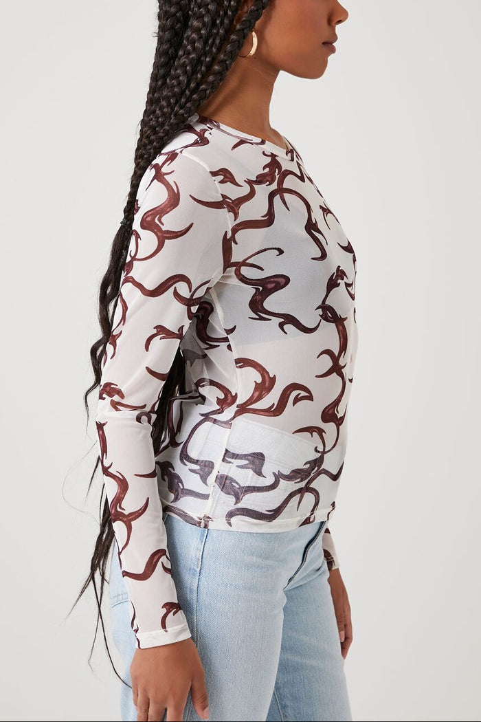 Mesh Abstract Print Top