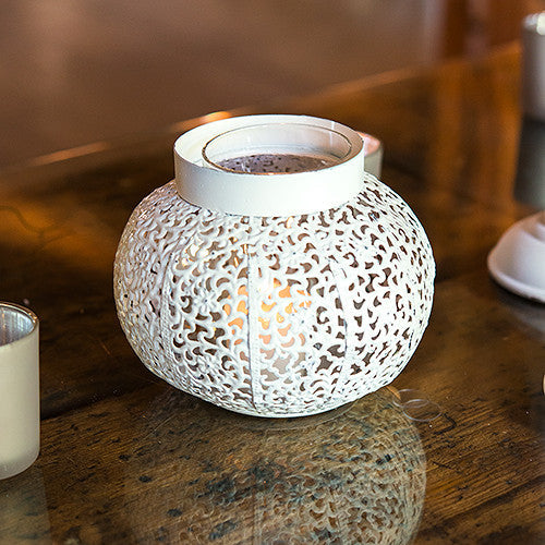 Metal Filigree Candle Holder with Glass Chimney
