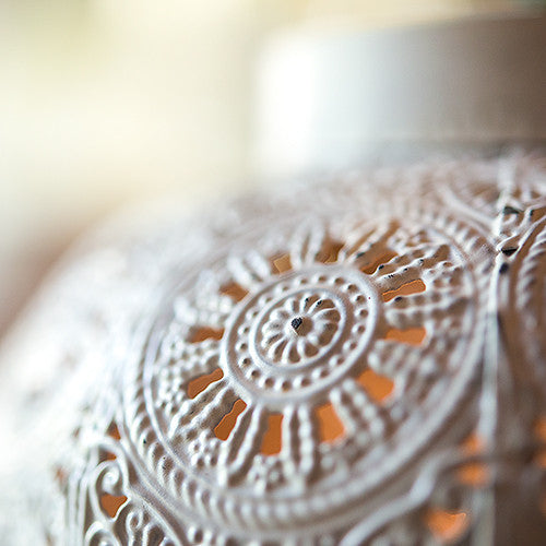 Metal Filigree Candle Holder with Glass Chimney