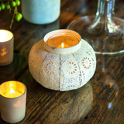 Metal Filigree Candle Holder with Glass Chimney