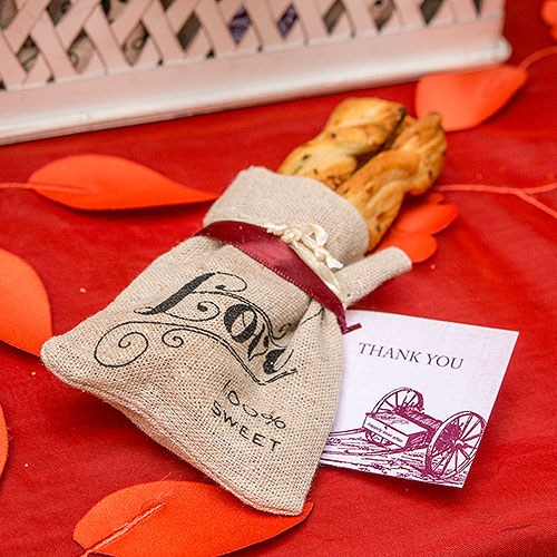 Mini Linen Drawstring Favor Bag with Love Print (Pack of 12)