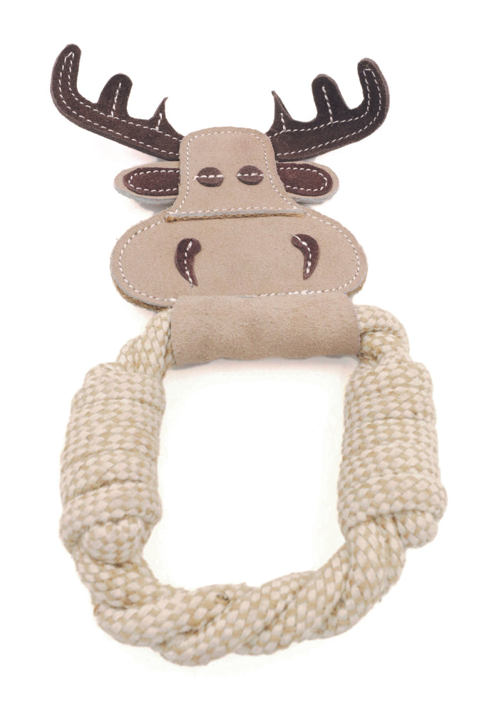 Moose Tug Dog Toy – Durable Rope Tug & Chew Toy with Squeaker & Crinkle – Recycled Bottle Core for Fun Play