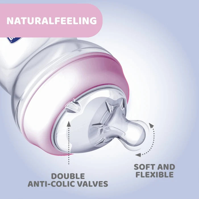 Natural Feeling Slow Flow Baby Bottle 0M+ 150ml Pink