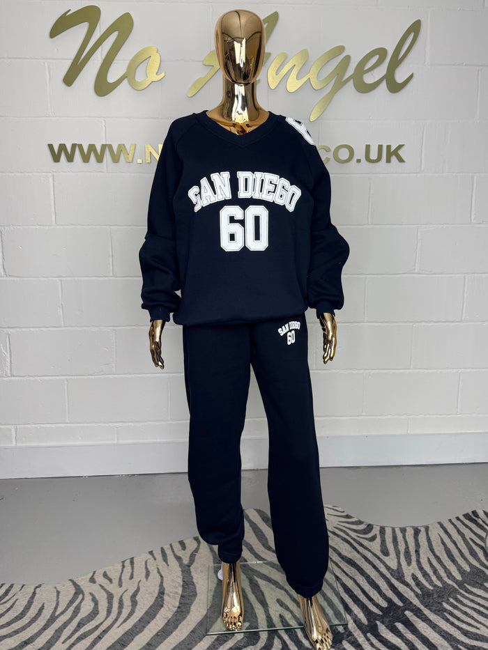 Navy San Diego V-Neck Cuffed Tracksuit