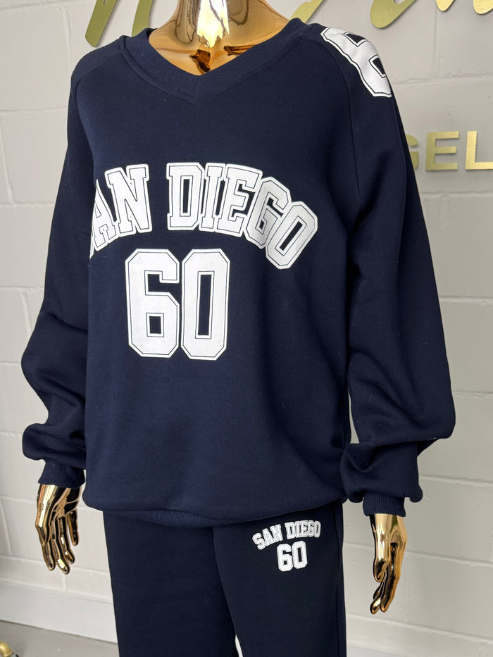 Navy San Diego V-Neck Cuffed Tracksuit