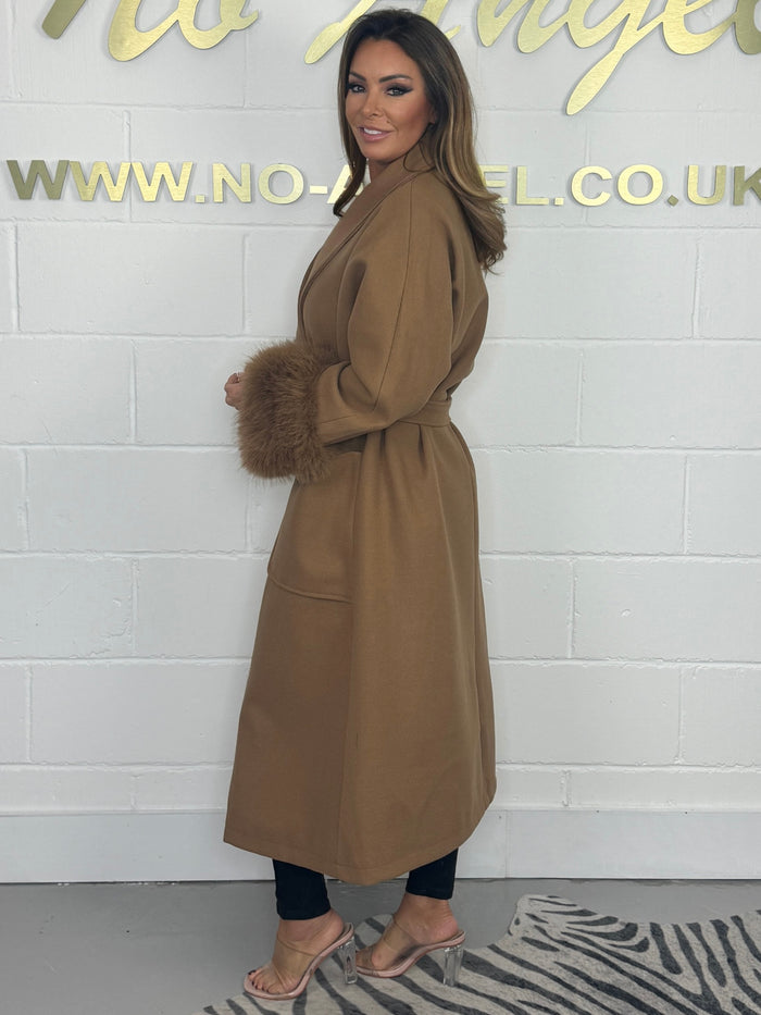 Oversized Faux Fur Trim Long Trench Coat (2 Colours)