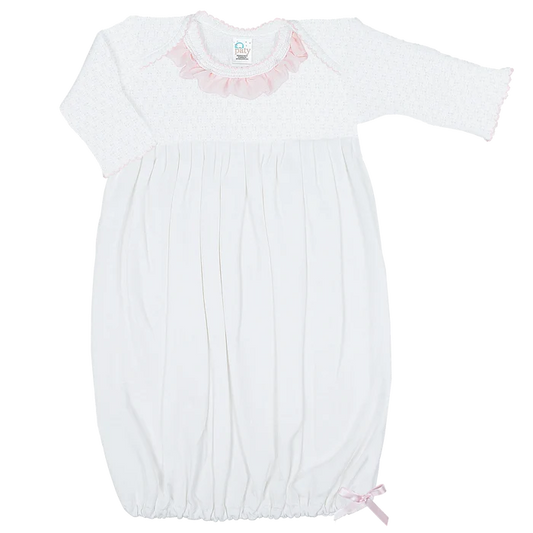 Paty - Lap Shoulder Gown - White with Pink Chiffon Ruffle