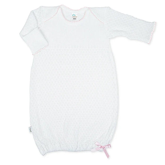 Paty - Lap Shoulder Gown - White with Pink Trim (W/ BOW)