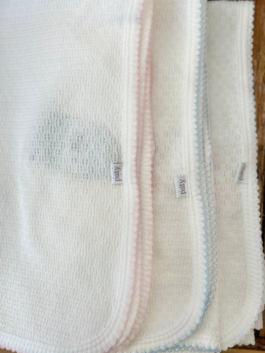 Paty - Receiving Blanket (No Bow) - White with Pink Trim