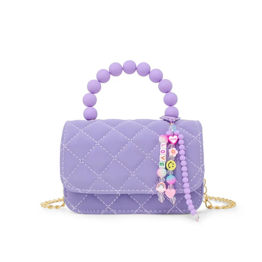 Pearl Handle Handbag with Charms - Purple