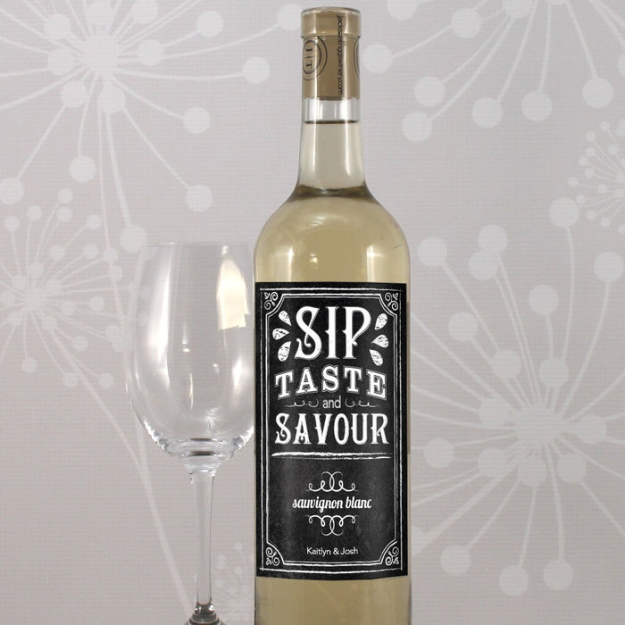 Personalized Chalkboard Sip Taste Savour Bottle Label Sticker
