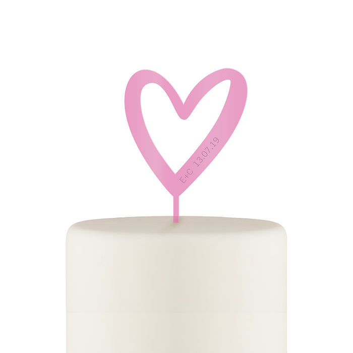 Personalized Mod Heart Acrylic Cake Topper - Dark Pink