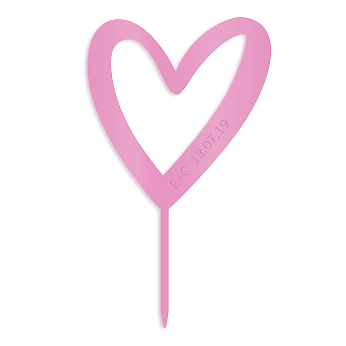 Personalized Mod Heart Acrylic Cake Topper - Dark Pink