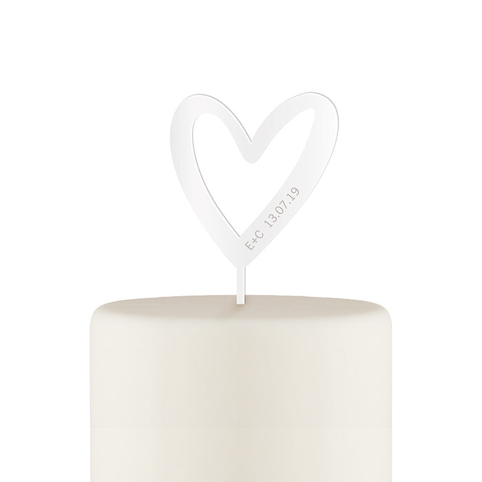 Personalized Mod Heart Acrylic Cake Topper - White